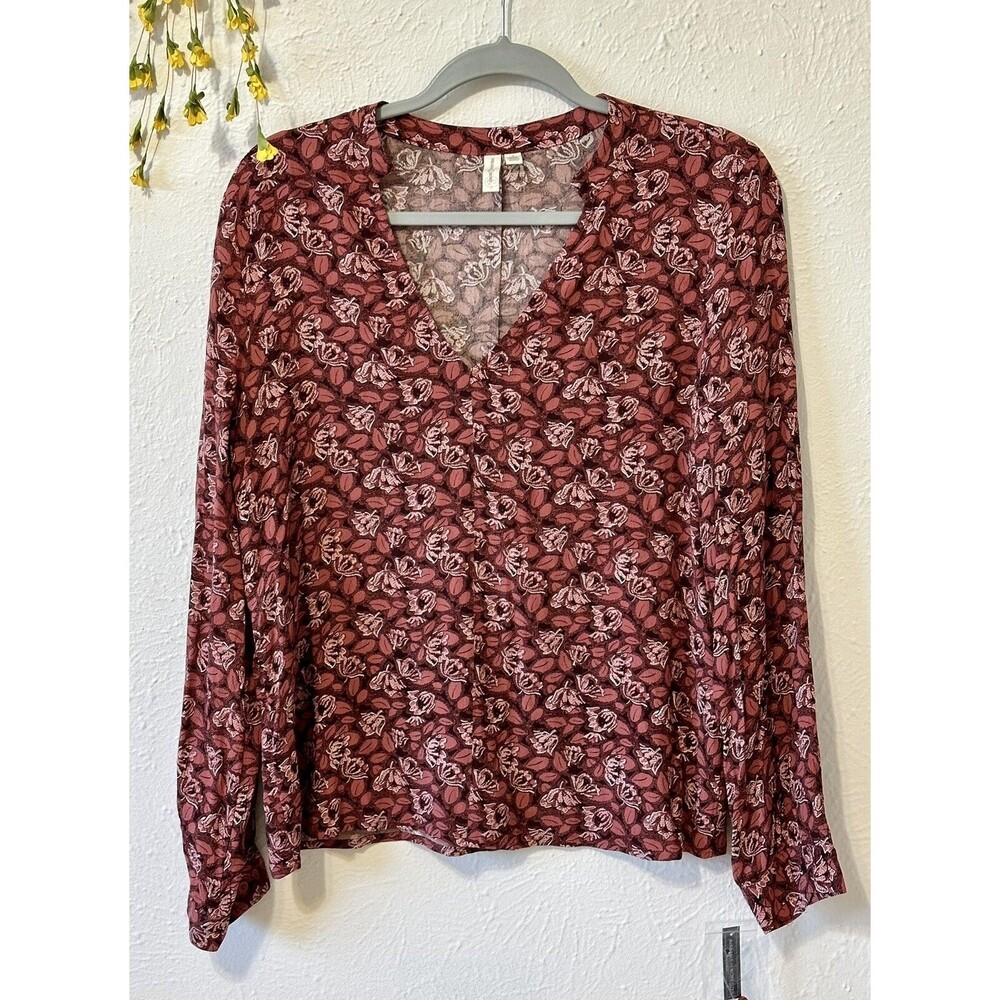 NWT TREASURE & BOND Women Size S Long Sleeve Red Rust Floral Blouse Career Boho - Picture 6 of 9